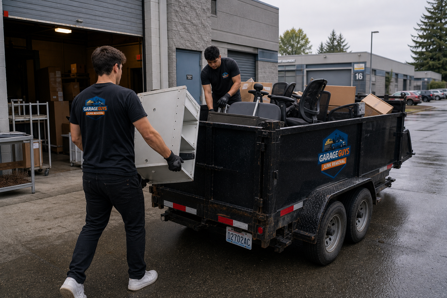 GarageGuys trailer at a commercial loading area in King County